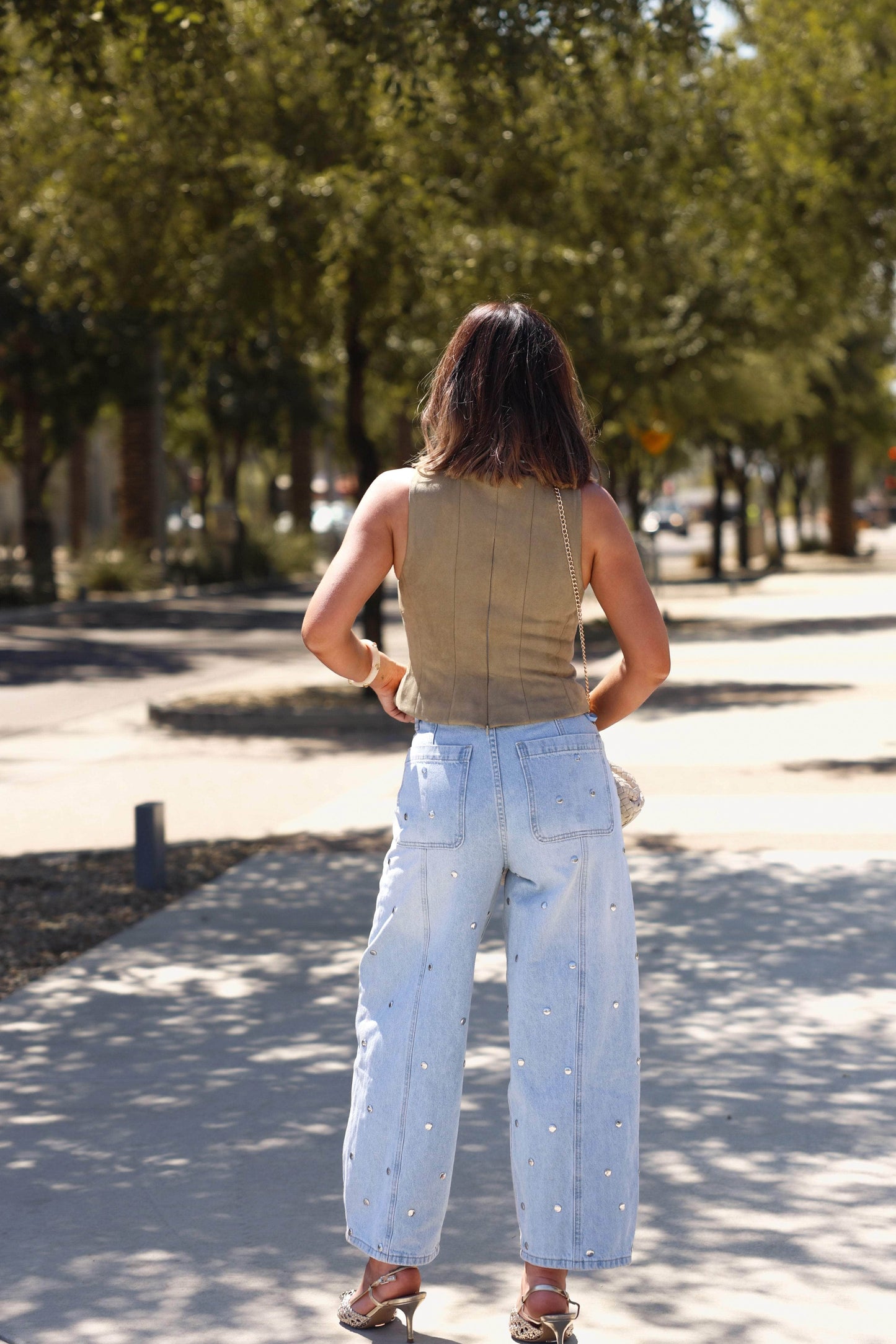 Studded Barrel Denim Pants