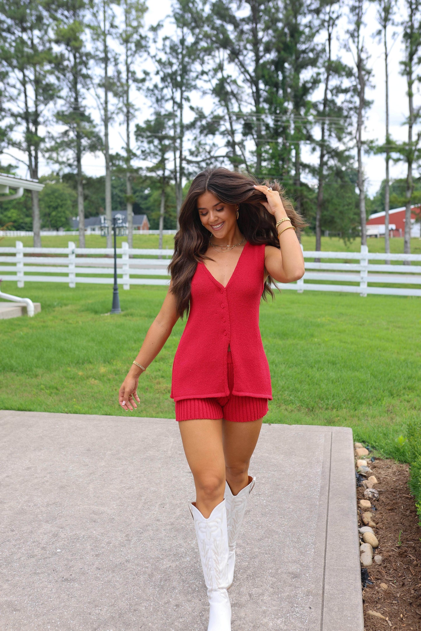 Red Knit Sweater Shorts