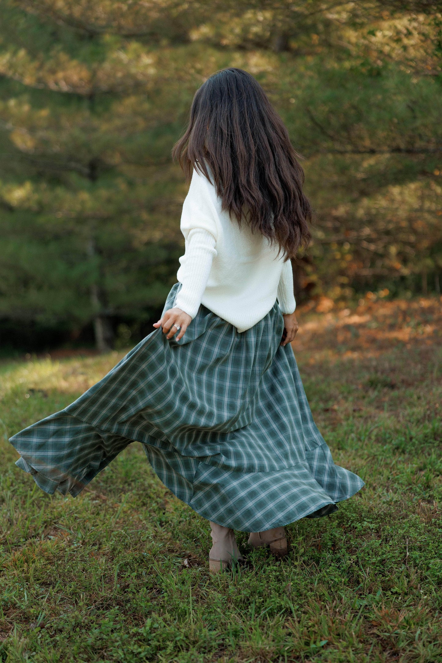 Plaid Cotton Maxi Skirt