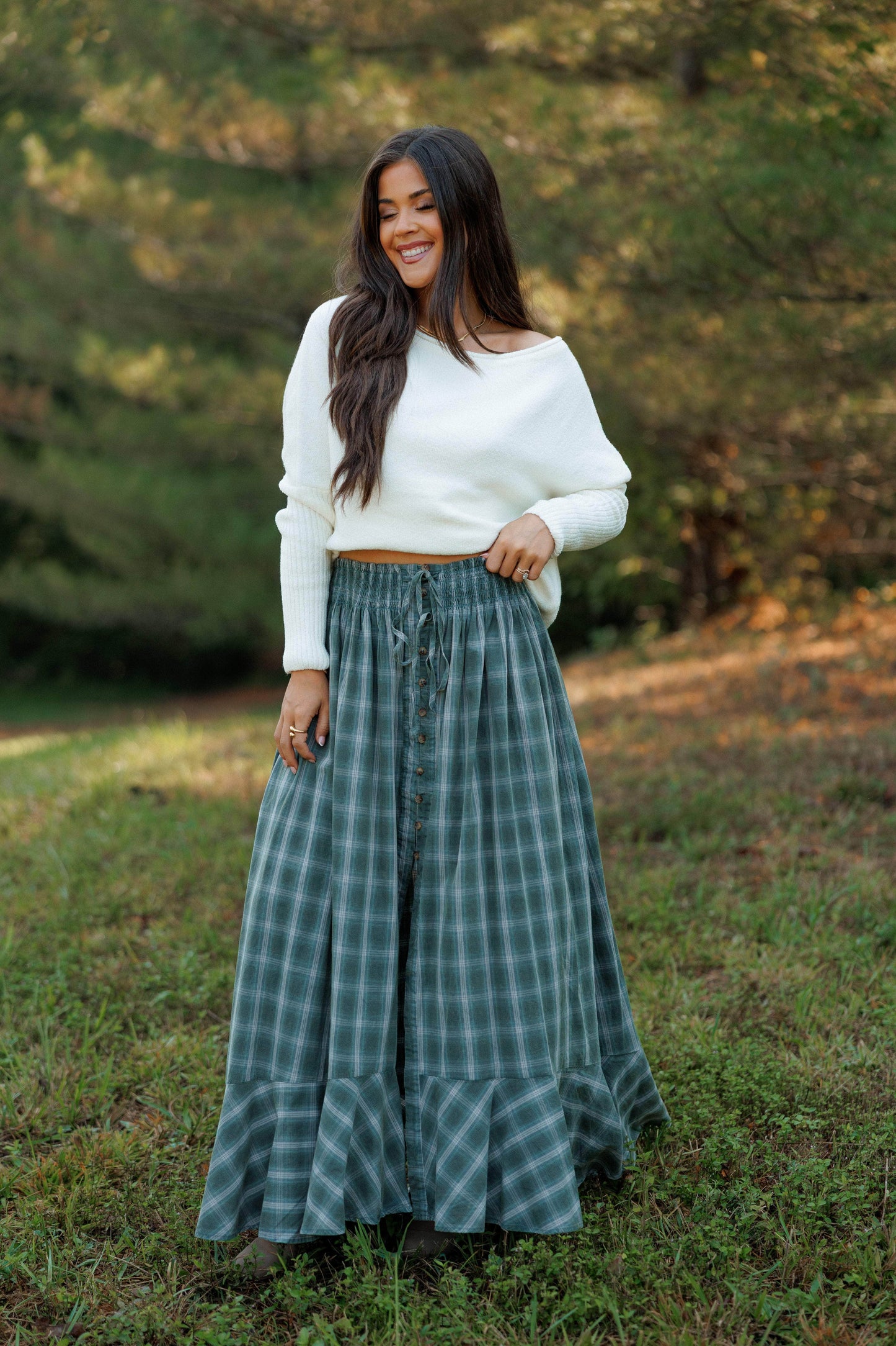Plaid Cotton Maxi Skirt