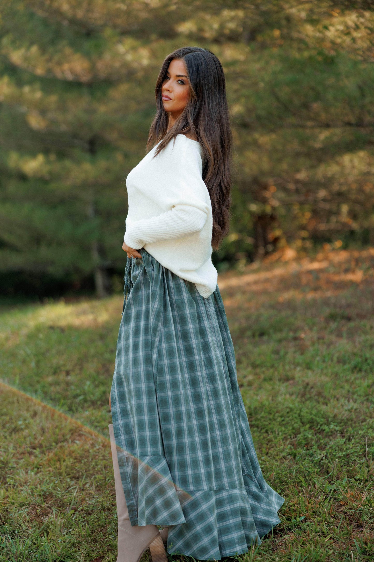 Plaid Cotton Maxi Skirt