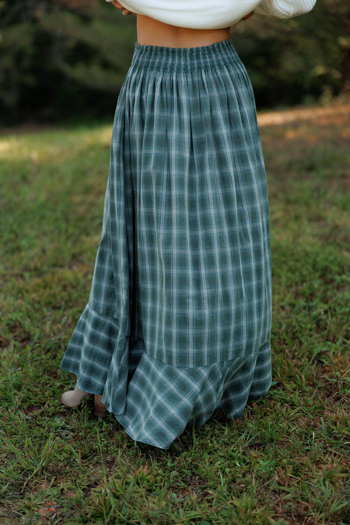 Plaid Cotton Maxi Skirt
