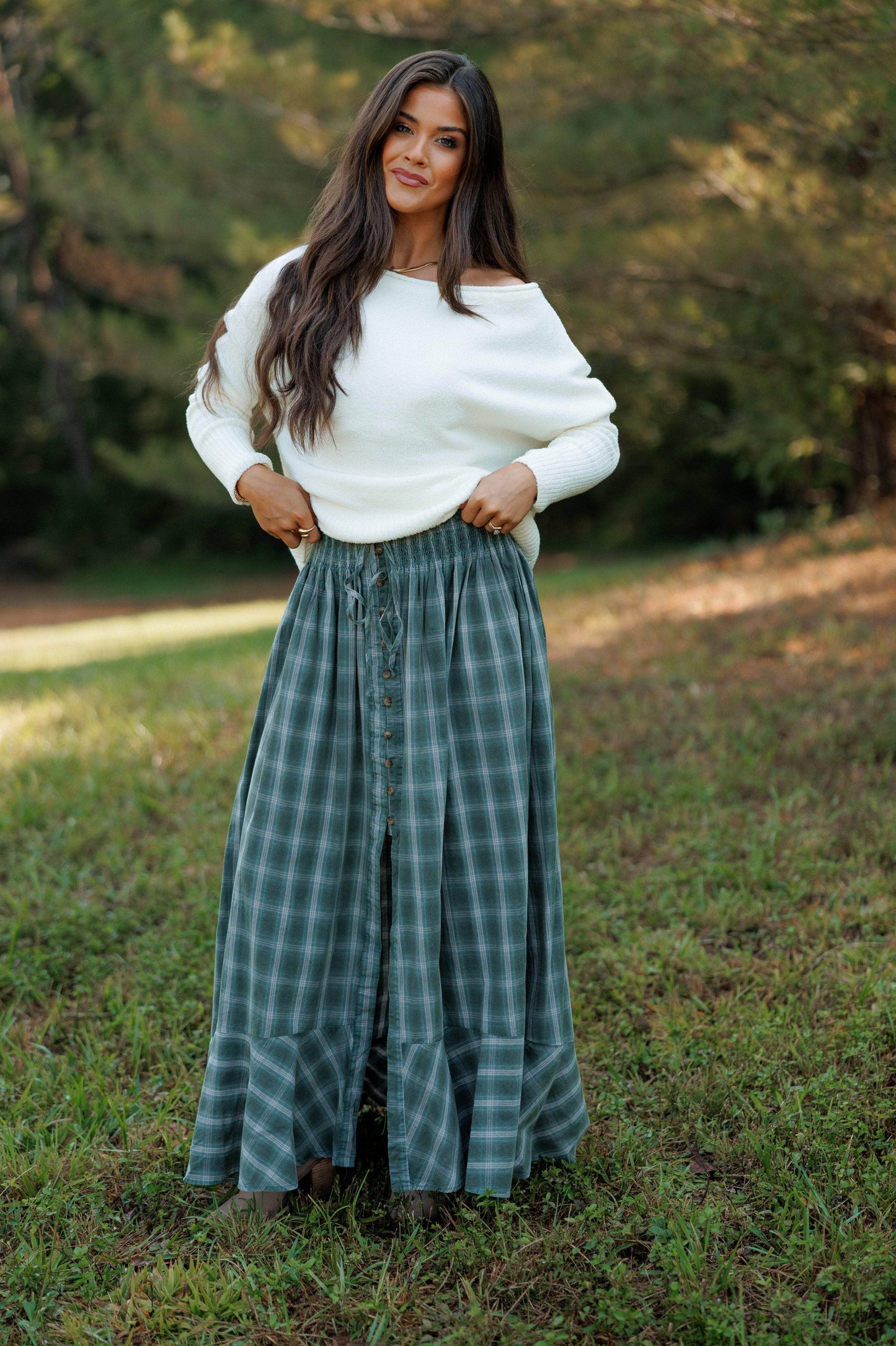 Plaid Cotton Maxi Skirt