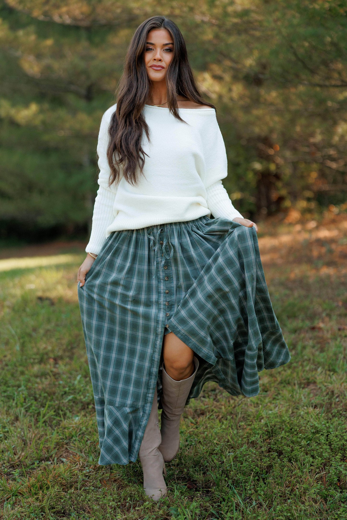 Plaid Cotton Maxi Skirt