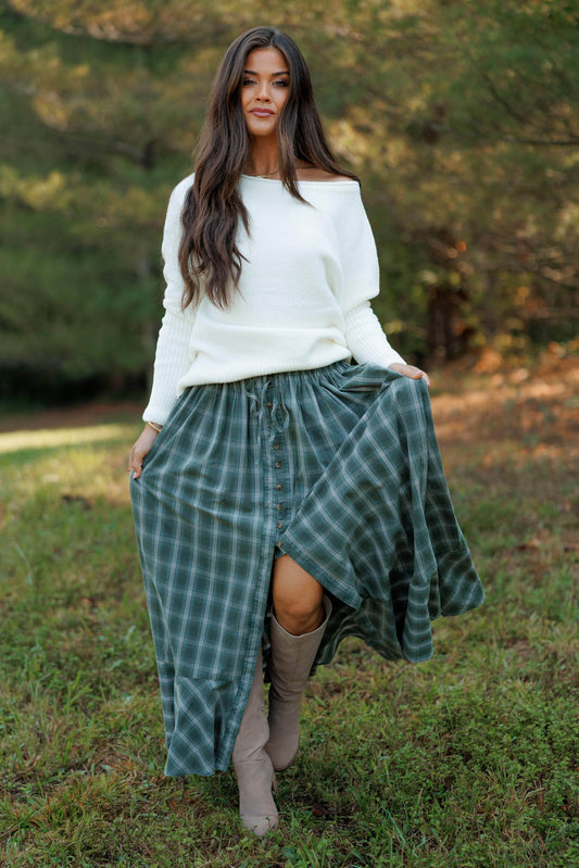 Plaid Cotton Maxi Skirt