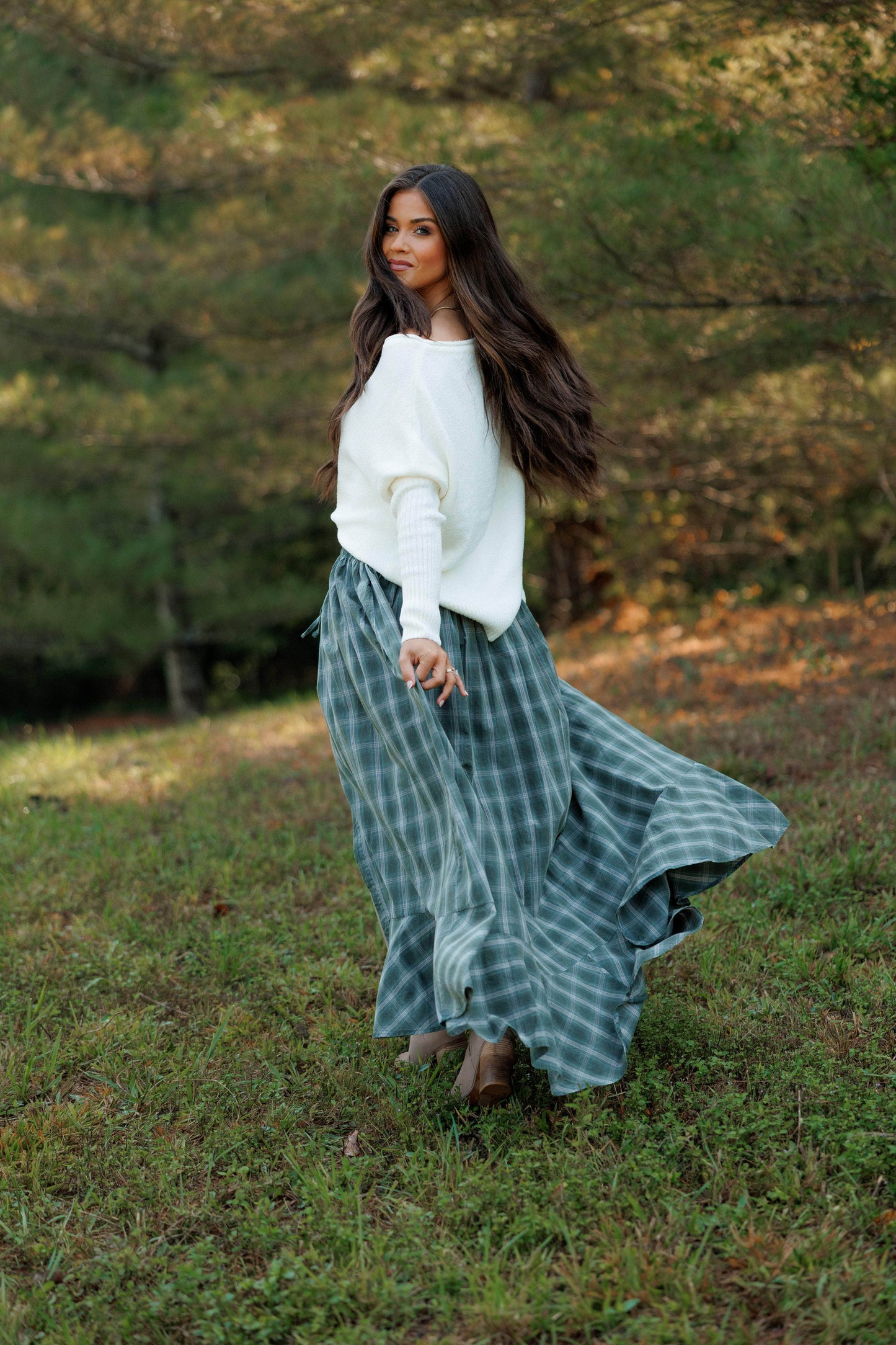 Plaid Cotton Maxi Skirt