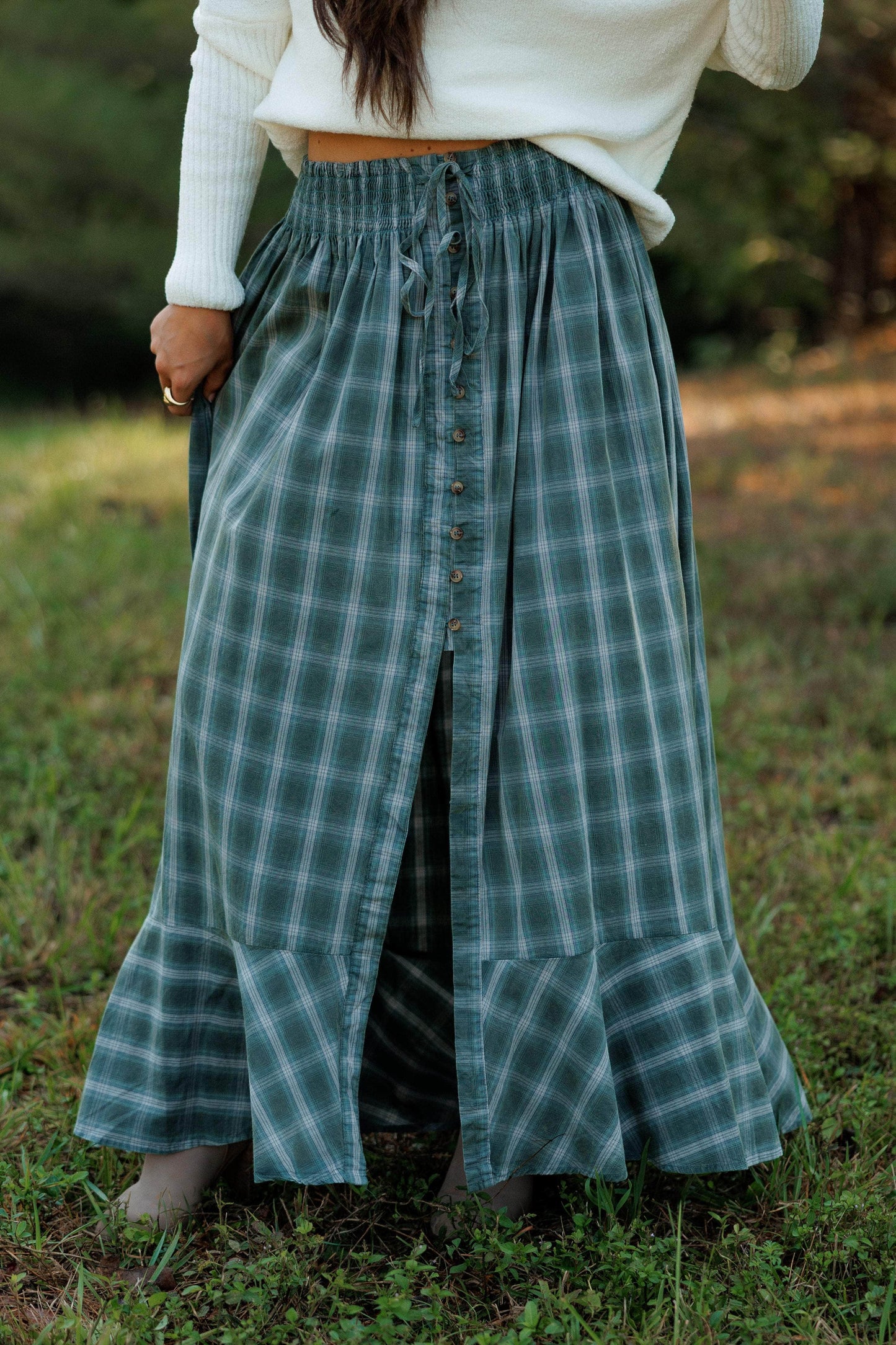 Plaid Cotton Maxi Skirt