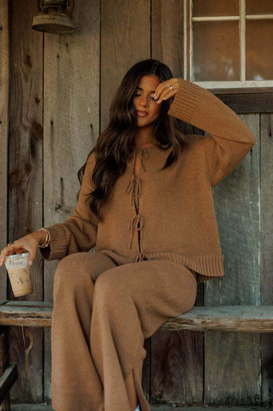 Cabin Mornings Tie Cardigan Set