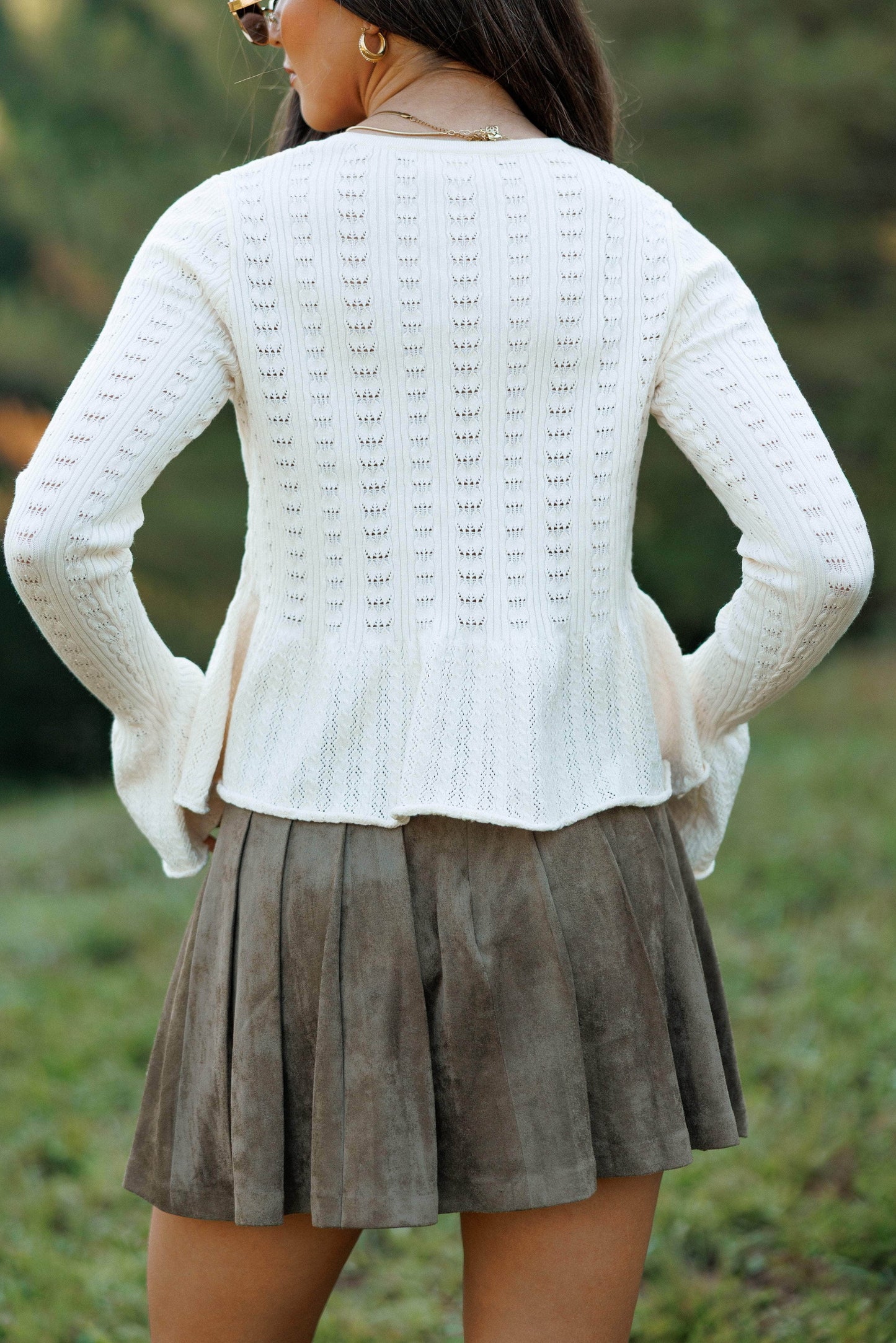 Pointelle Knit Peplum Sweater