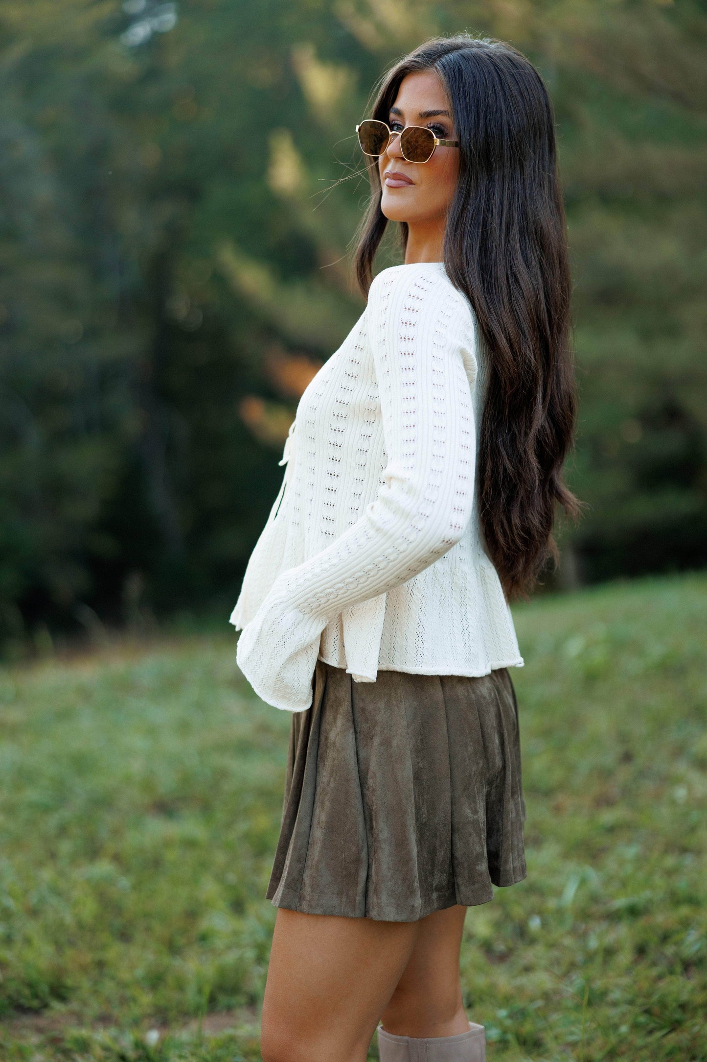 Pointelle Knit Peplum Sweater