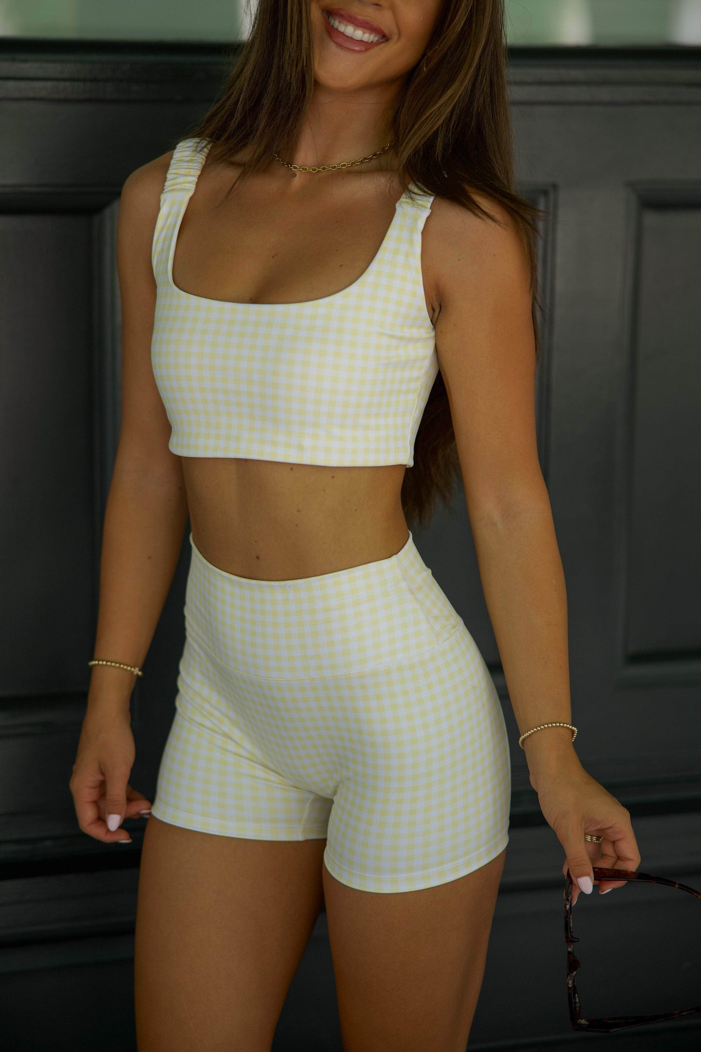 Lemon Gingham Biker Shorts